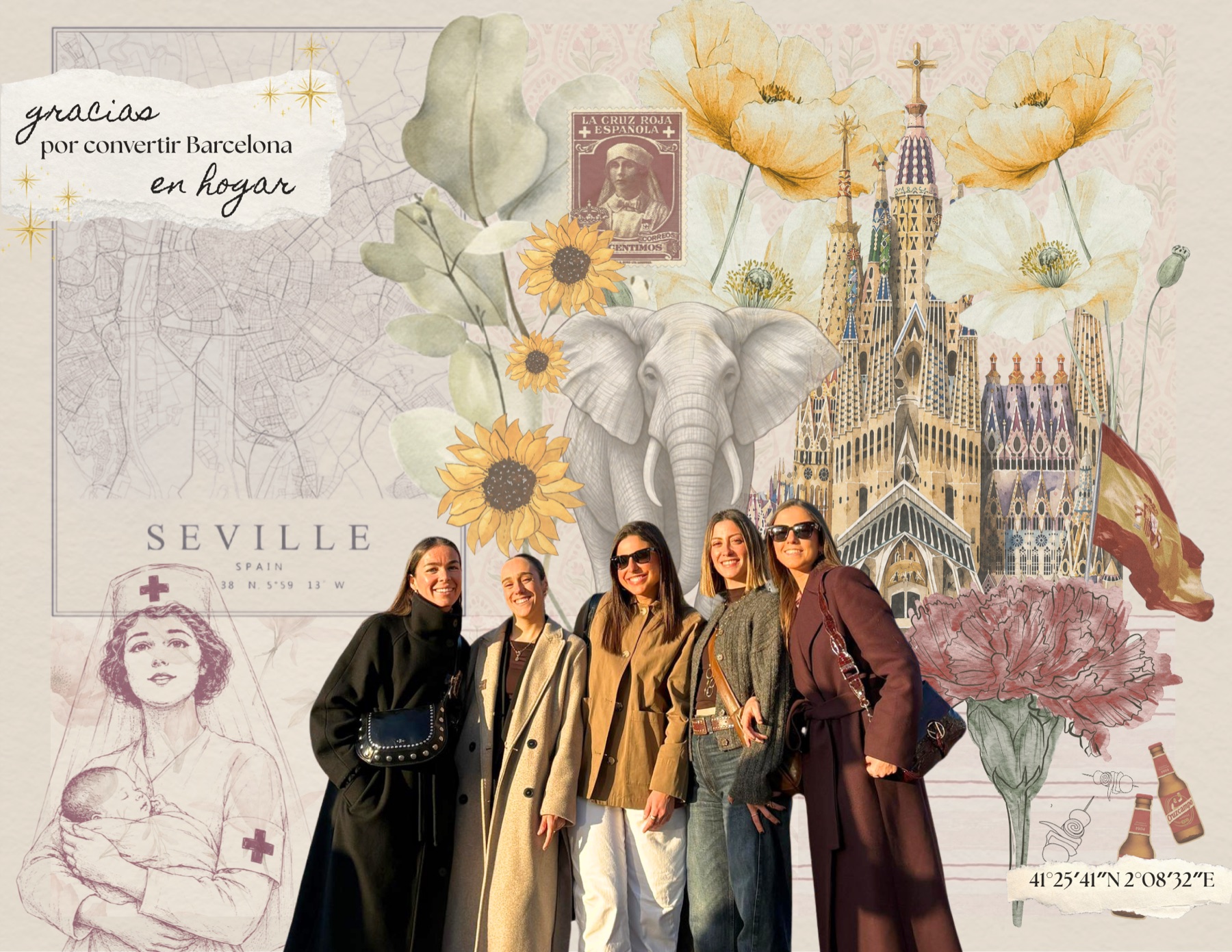 Collage personalizado para amigas — regalo de amistad con la Sagrada Familia de Barcelona