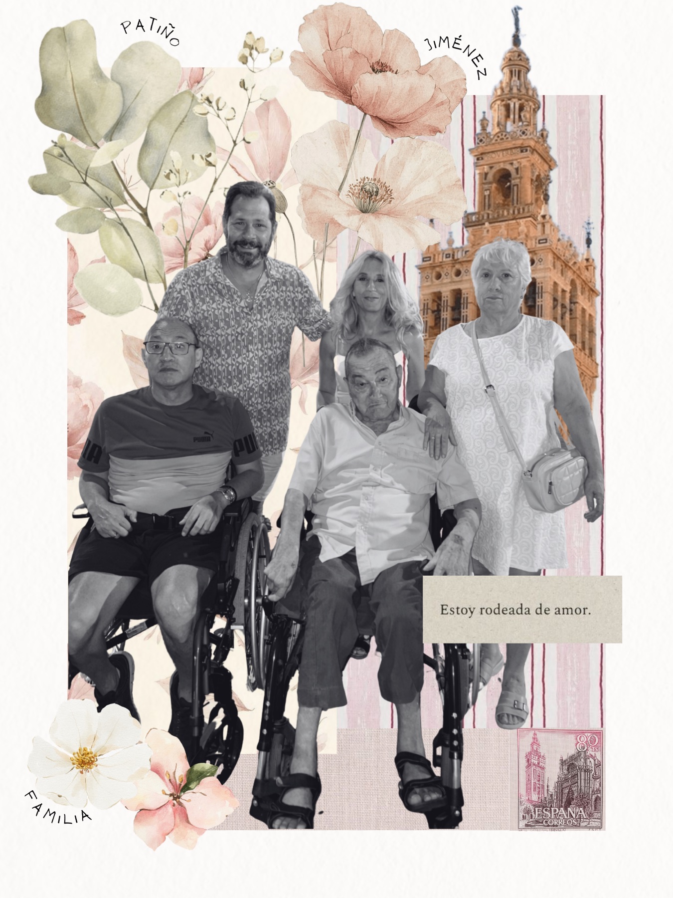 Collage personalizado de familia en Sevilla con la Giralda — regalo familiar